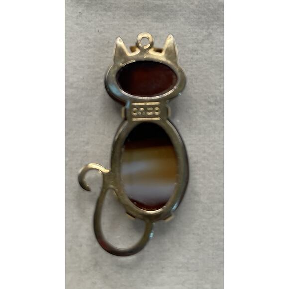 Vintage Hobco House of Borvani Signed Brown Crystal Cat Charm Pendant Beautiful - Picture 3 of 4